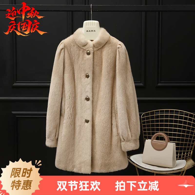 貂皮大衣女中长款裘皮外套整貂2025秋冬新款韩水貂立领皮草外套女