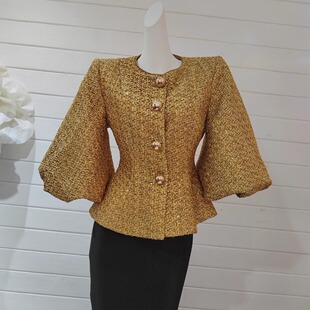 上衣灯笼袖 粗花外套女气质高级感短款 小外套 轻奢2024秋冬新款 法式