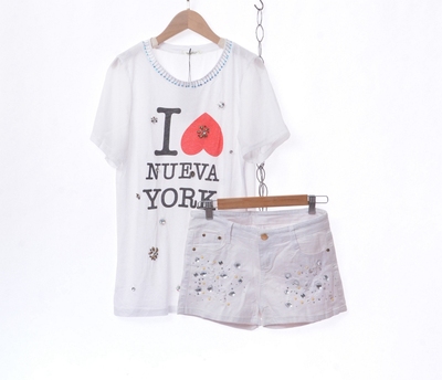 重工钉珠上衣钉钻短裤套装