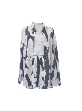 雪纺印花宽松衬衫短裤套装