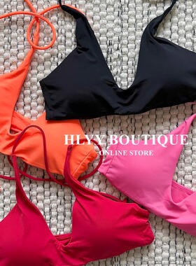 （现）HLYY 大U领挂脖系带瑜伽内衣 黑色/红色/橙色/玫红