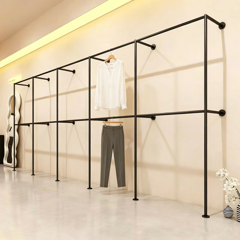黑色加粗上墙双层服装展示架图片