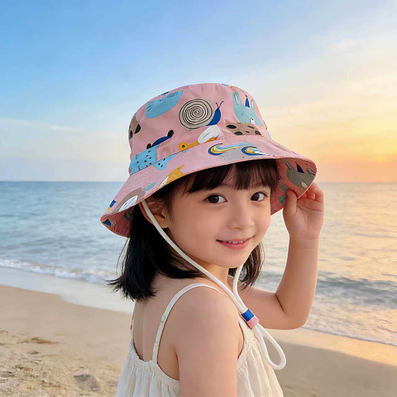 儿童防晒帽子春夏季遮阳男女童渔夫帽可爱卡通宝宝大帽檐太阳帽