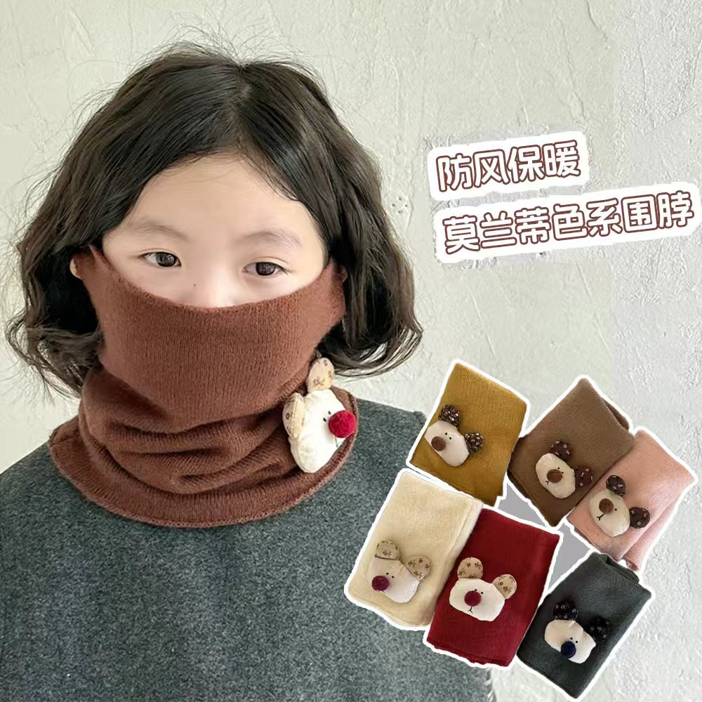 儿童围巾秋冬针织可爱卡通挂耳宝宝围脖韩版防风保暖男女童脖套
