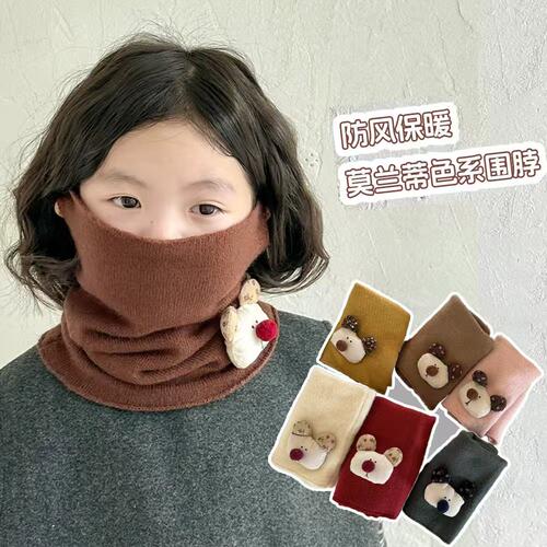 儿童围巾秋冬针织可爱卡通挂耳宝宝围脖韩版防风保暖男女童脖套