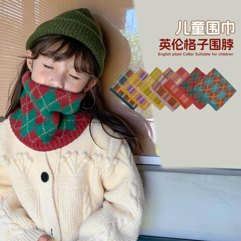 格子秋冬季针织英伦风毛线脖套