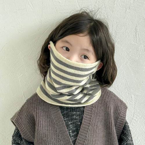 新款条纹儿童围巾秋冬保暖针织宝宝围脖韩版男女童防风护颈脖套
