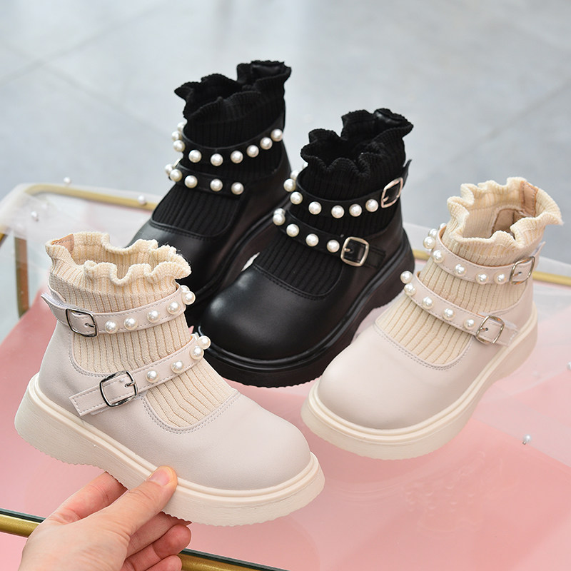 女童袜子靴真皮儿童靴子短靴2023春秋新款女孩袜靴软底宝宝童靴女