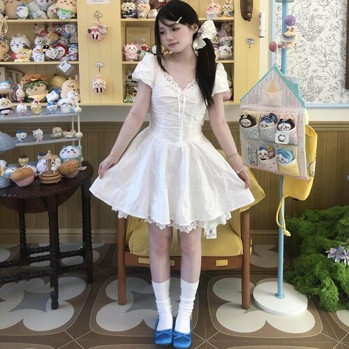 夏季纯欲甜美小个子小白连衣裙