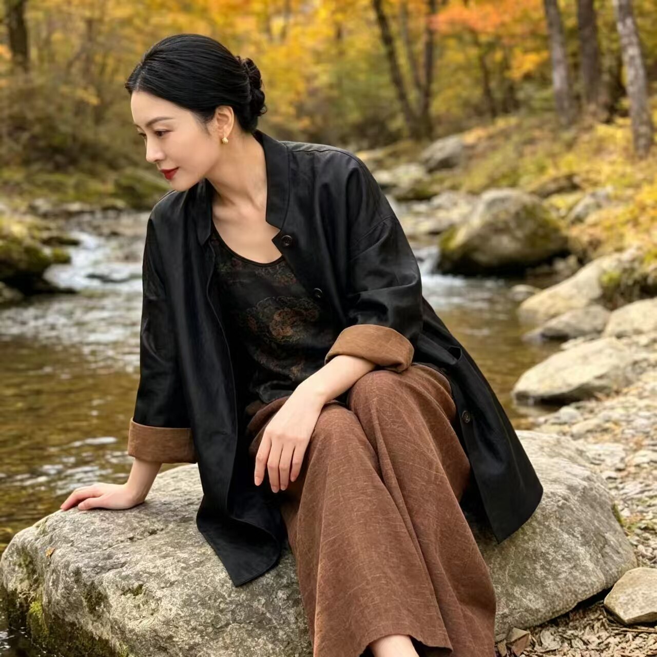 香云纱高端正品女中长款风衣