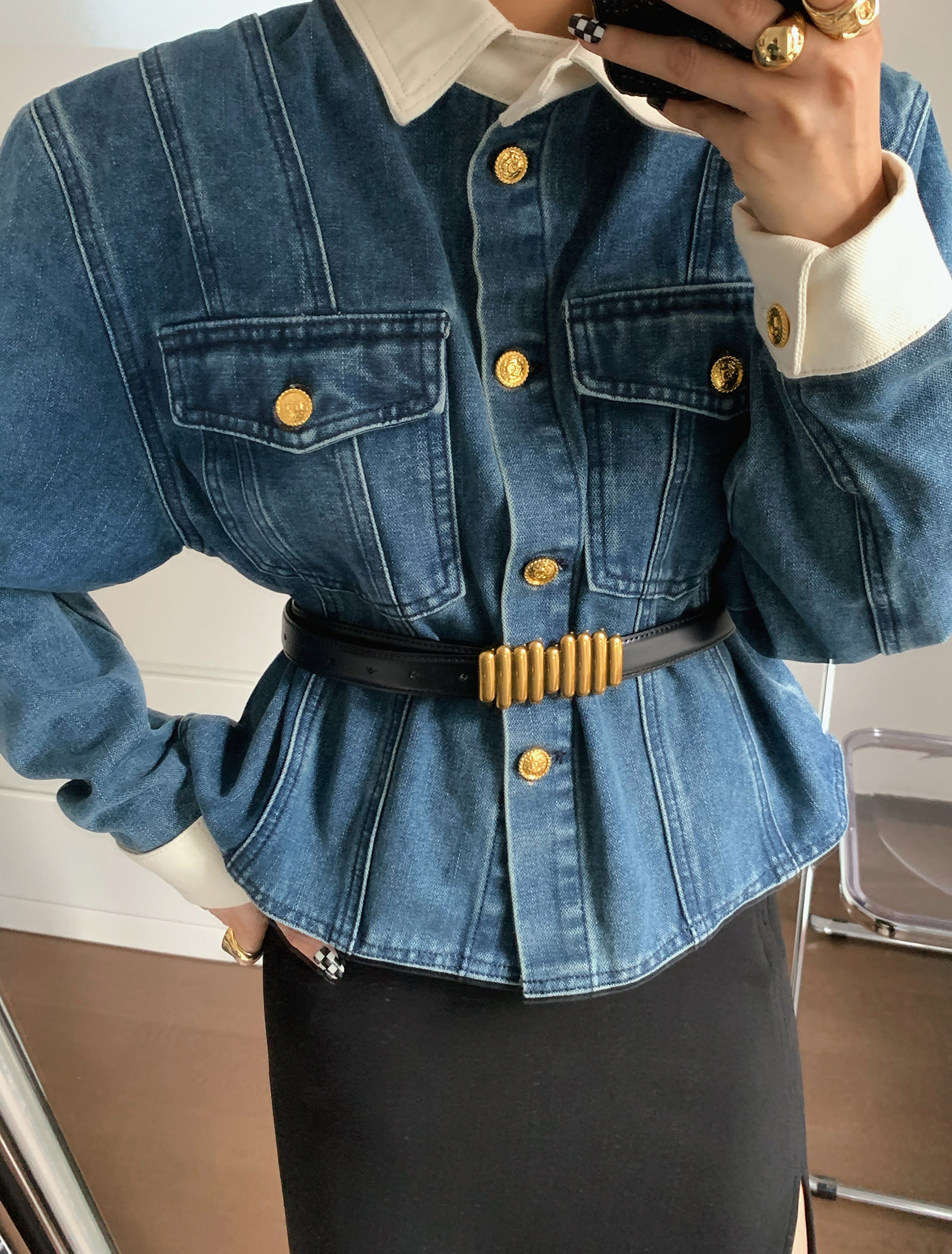 朱小姐时尚气质百搭个性金属多圈二层牛皮细腰带女 ins风网红同款