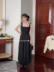 宫廷复古连衣裙女2023春季 白茶花少女 吊带中长裙气质过膝裙子