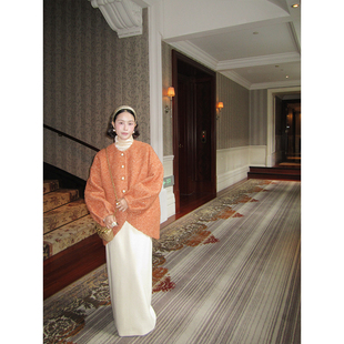 绵羊毛重工松紧腰直筒半身裙