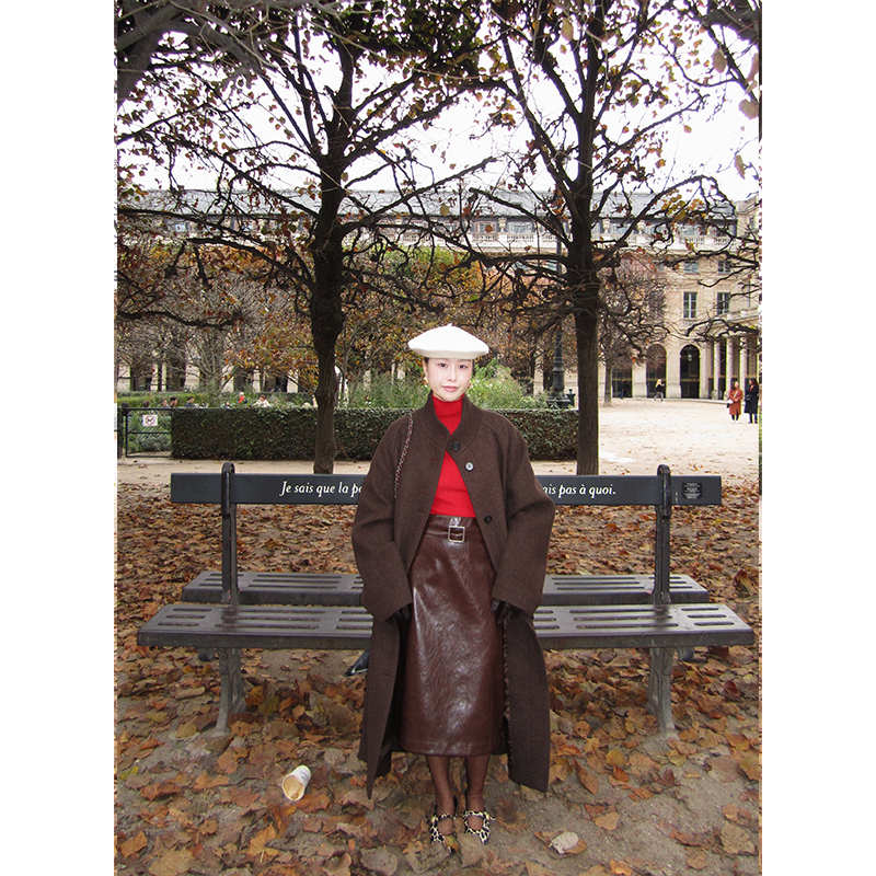 小众设计师 咖色绵羊毛大衣