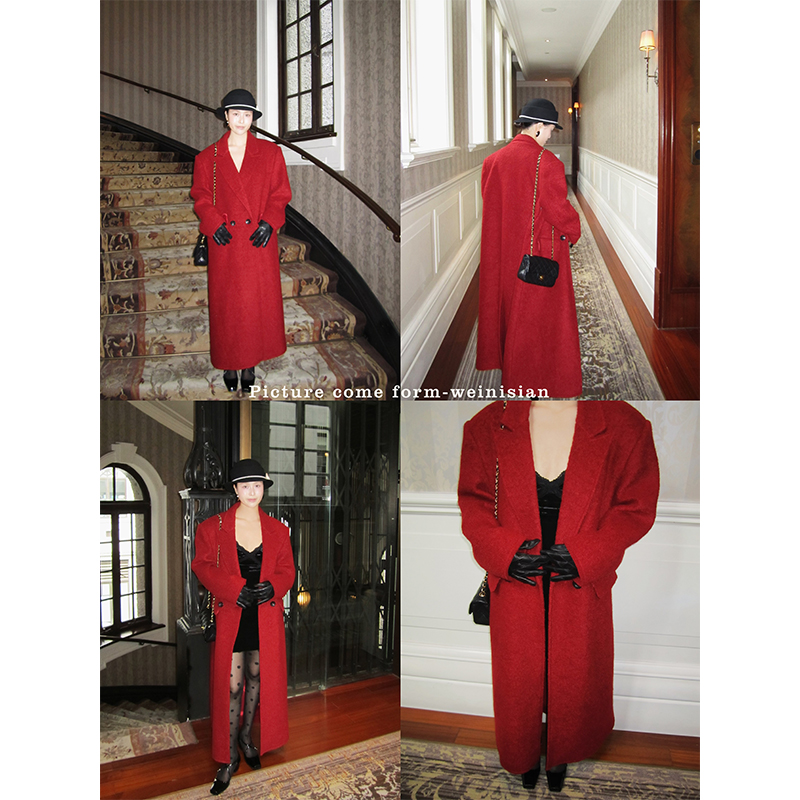 2.0小众设计 百搭绵羊毛呢子大衣女秋冬新款长款毛呢外套