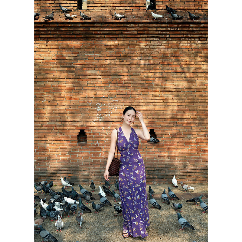 WEINISIAN朱小姐法式挂脖碎花连衣裙女夏季吊带度假修身鱼尾长裙