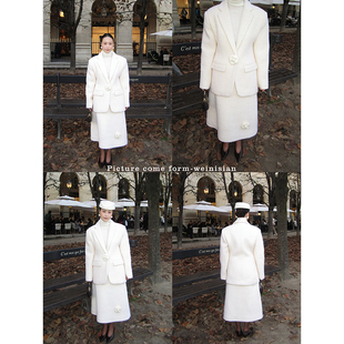 冬季 WEINISIAN朱小姐山茶花绵羊毛外套半身裙两件套套装 女205新款