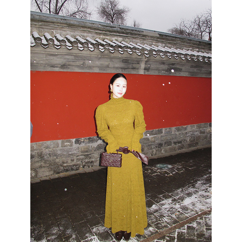 小众设计复古宫廷蕾丝套装 高领上衣+鱼尾半身