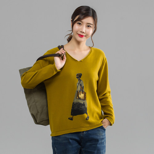 纯棉套头宽松大码秋装长袖针织衫