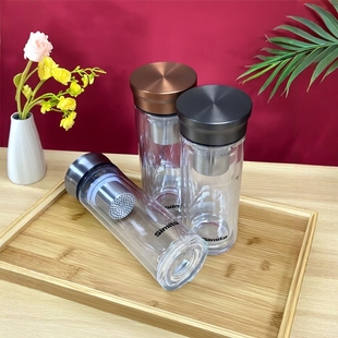 施密特风尚高硼硅玻璃杯双层水杯车载茶水分离商务杯子SG-033-24A