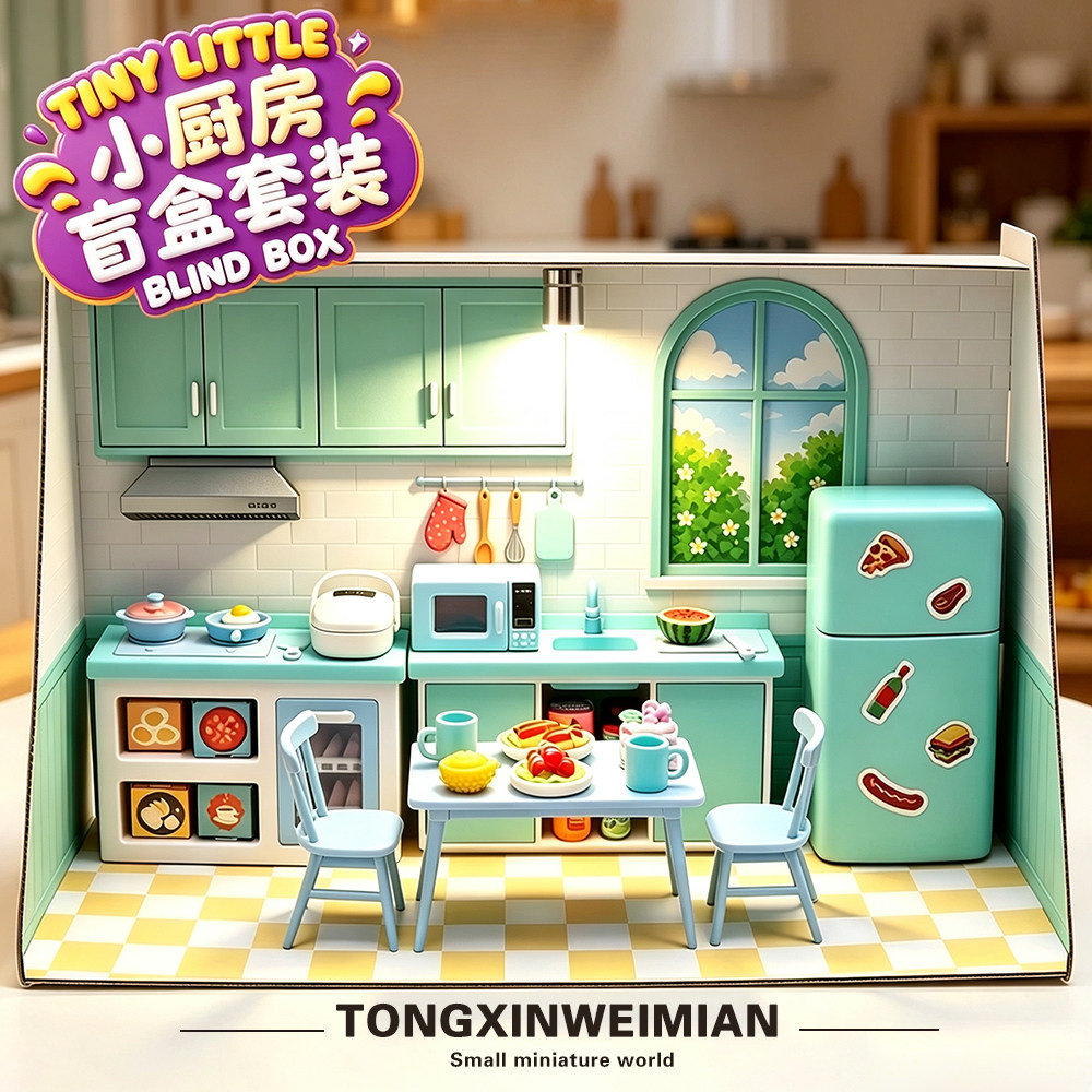 迷你厨房盲盒惊喜球儿童过家家玩具仿真厨具模型场景食玩摆件套装