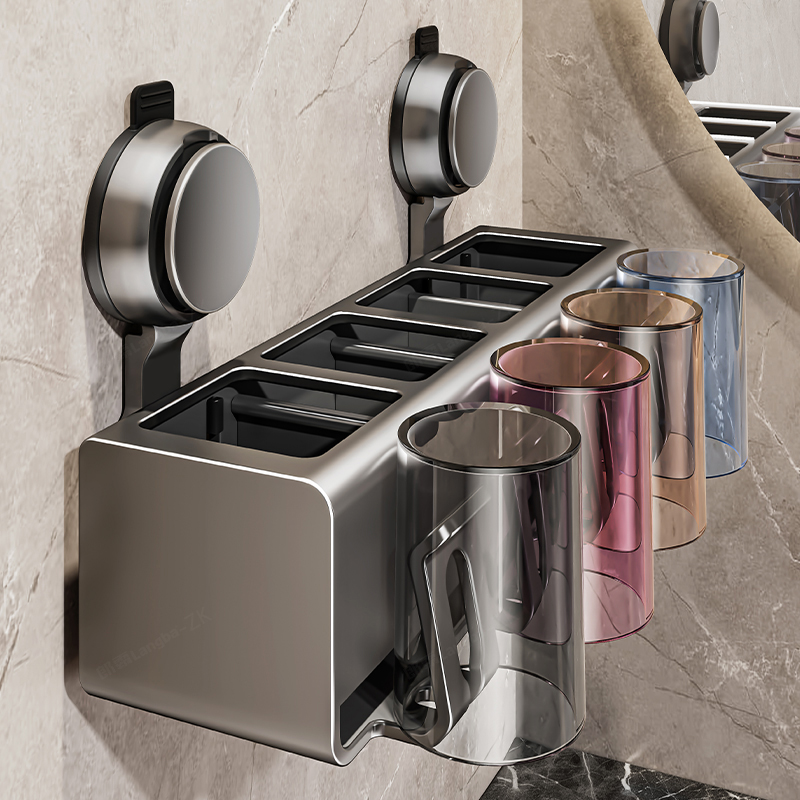 吸盘牙刷置物架壁挂式免打孔牙刷架新款化妆室刷牙杯漱口杯架子