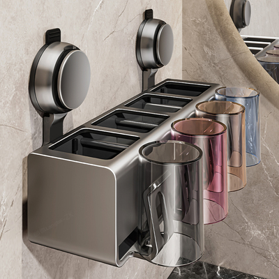 吸盘牙刷置物架壁挂式免打孔牙刷架新款化妆室刷牙杯漱口杯架子