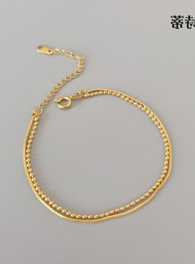 洗澡不用摘钛钢镀18k金色ins手链