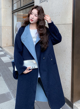 正版手工缝制高支双面羊绒大衣2025冬韩范时尚减龄中长款羊毛大衣