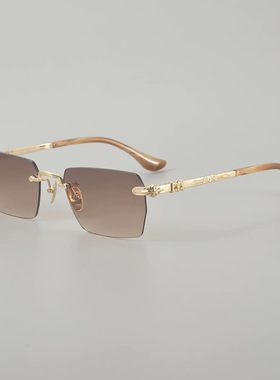 复古无框纯架超轻时尚墨镜男女大脸防紫外线商务百搭多边形太阳镜