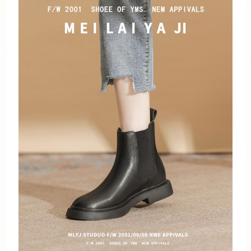 EMEISI BLACK PLATFORM CLOTTER BOOTS CHELSEA BOOTS MARTIN BOOTS WOMENS SPRING AND AUTUMN SINGLE BOOTS BRITISH STYLE PIPE BOOTS