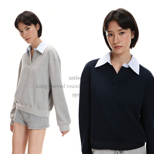 假两件拼接领口 翻领长袖 Syri 美式 体恤 polo衫 早秋百搭男女同款