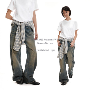 重工渐变色 百搭女裤 美式 男宽松阔腿早秋新款 子 直筒牛仔裤 Syri
