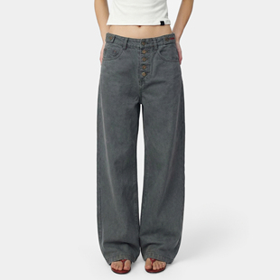 美式 长裤 复古水洗做旧五连扣刺绣休闲裤 裤 男女 宽松直筒工装 SYRI