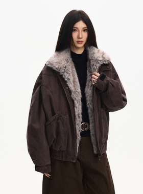 Syri 冬季解构拼接可拆卸毛领座山雕棉服中性风穿搭休闲棉衣外套