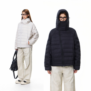 Syri冬季 螺旋防风羽绒外套上衣 斜拉链面罩帽型排骨羽绒服男女美式