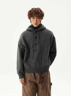 水曜日定休美式cleanfit廓形连帽毛衣男宽松慵懒风情侣针织衫外套