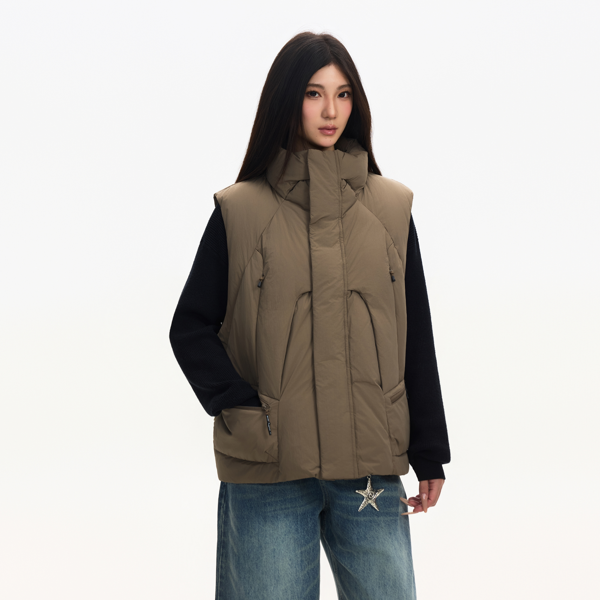 复古港风！蓬松马甲羽绒服