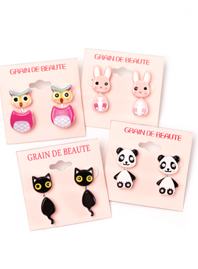 韩国graindebeaute可爱动物猫咪熊猫兔子猫头鹰耳钉耳环