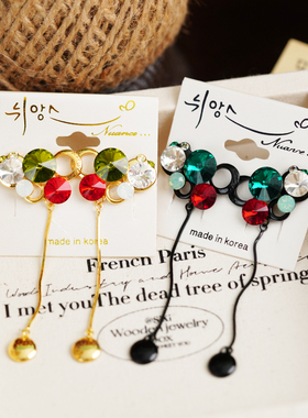 nuance韩国金属球球皮革圆饼镂空叶片彩钻云朵韩水钻花朵耳环耳钉