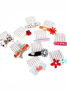 韩国graindebeaute拼色彩色波点条纹兔耳插梳发梳发发饰