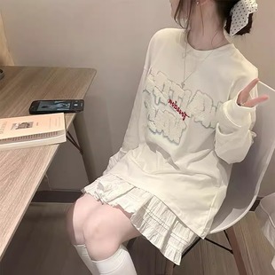 宽松百搭学院甜美风上衣潮 2025美式 字母毛巾绣卫衣长袖 女秋季 新款