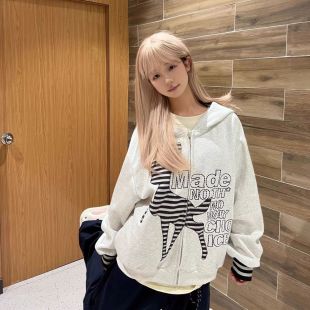 潮牌字母刺绣连帽卫衣女春秋新款 美式 宽松休闲街头情侣外套ins潮