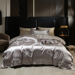 高级感轻奢大提花床上用品四件套贡缎被套全棉床单款纯棉床笠款