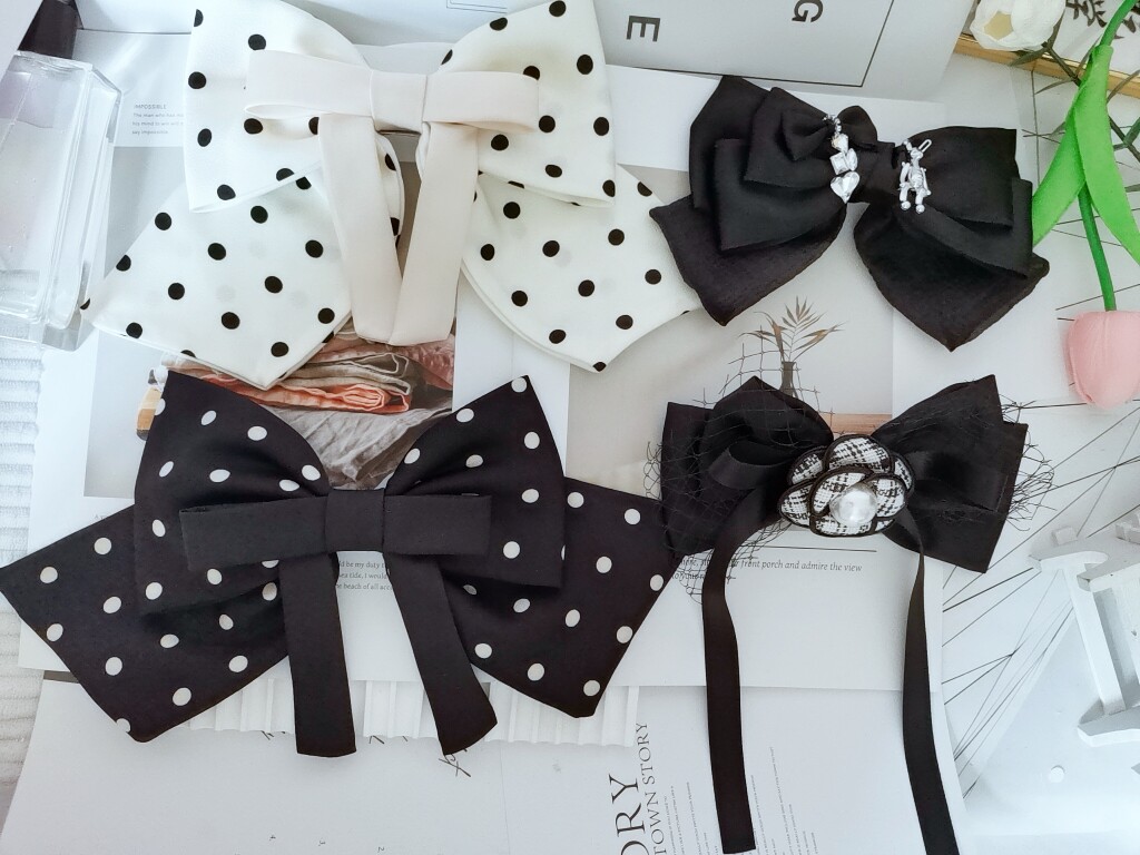 新款时尚百搭简约韩版波点卡通山茶花蝴蝶结弹簧夹顶夹盘发夹发饰