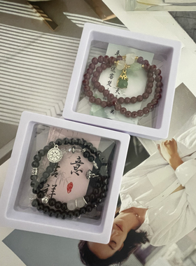 新款朱砂红色黑色手链葫芦吊坠轻奢小众双圈叠戴手串多层男女可戴