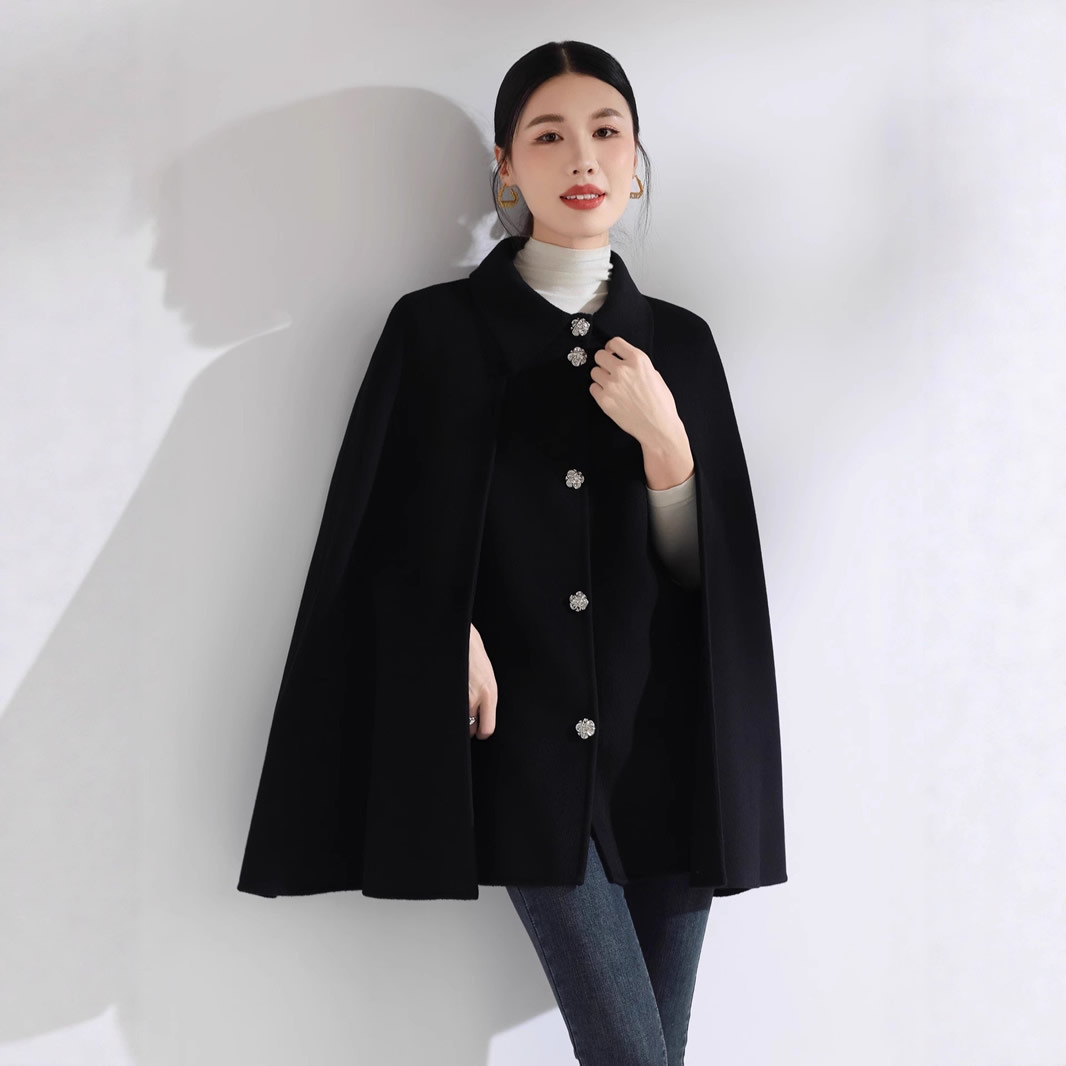 2025秋冬新款斗篷马甲二合一双面羊毛大衣女中长款小个子气质