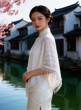 新中式白色盘扣蕾丝防晒披肩女夏
