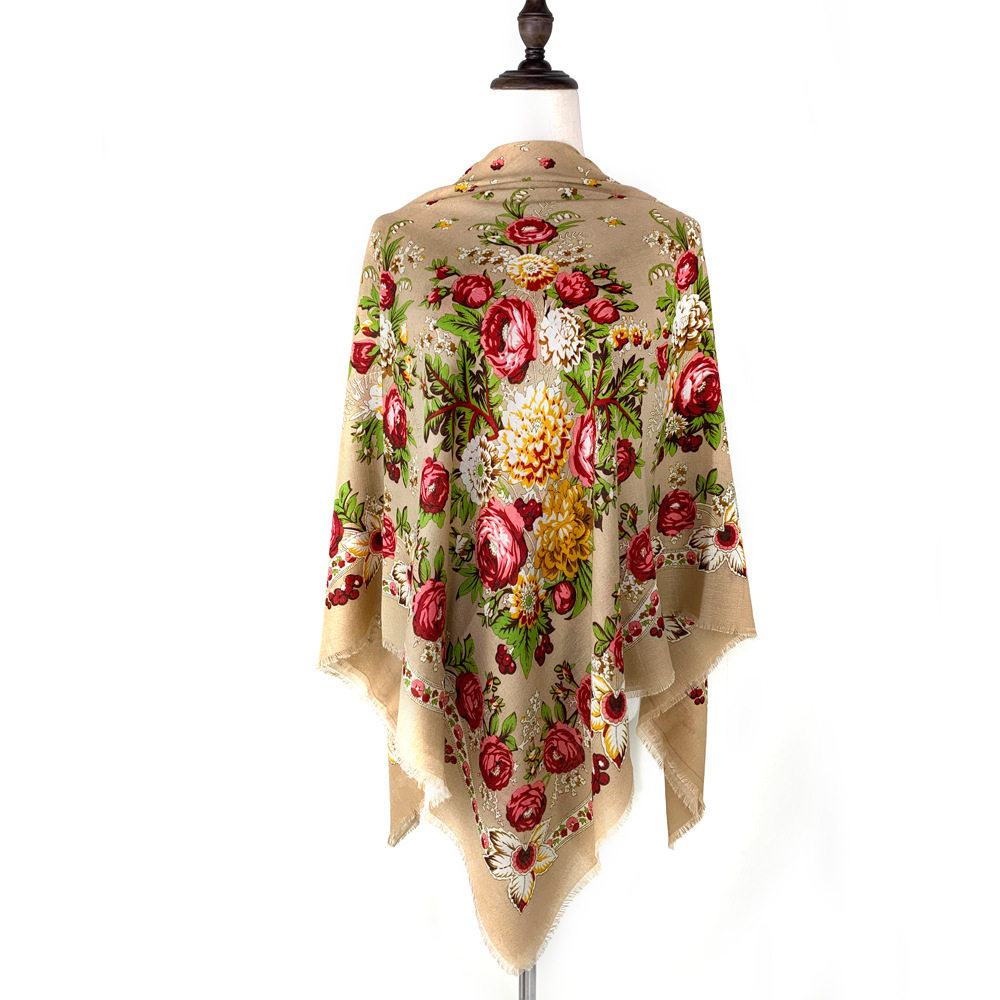 新款花卉印花民族风头巾俄罗斯新疆方巾透气防尘防晒围巾