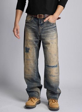 【破补狂徒】Dokie秋冬新款男士14盎司水洗直筒休闲破洞牛仔裤